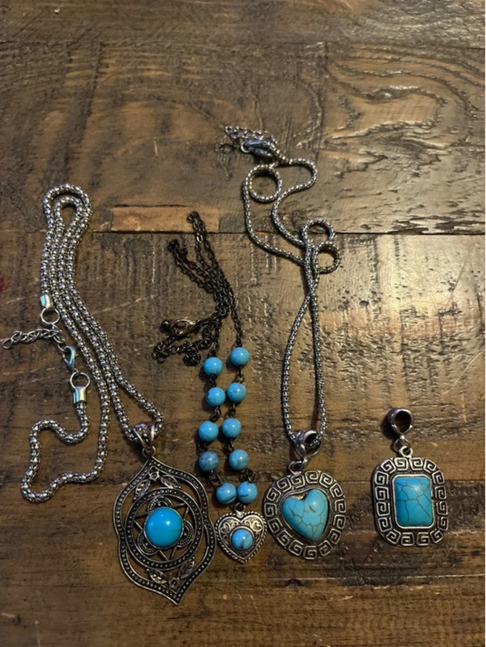 Southwestern Silver & Turquoise Necklace Bundle - Boho Statement Lot (4 Pcs)